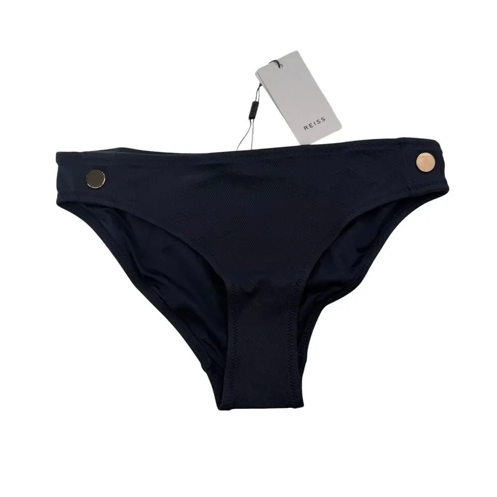 REISS Bikini Bottom Size 4 NEW Navy Blue w/ Button Swim Bottoms Swimsuit